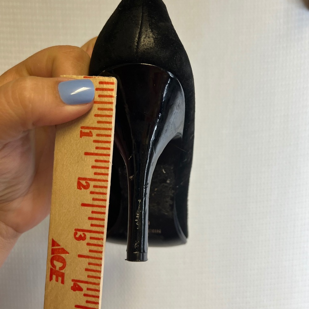 Nine West Black Suede Pointed Toe Pumps Patent Stiletto Heel Womens 8.5 M - Picture 6 of 6